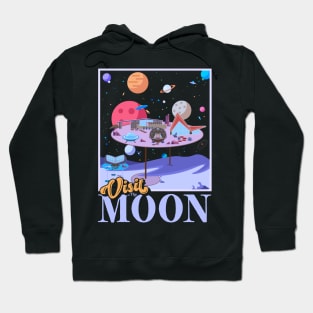 Retro Visit The Moon Mid Century Style Space Travel Hoodie